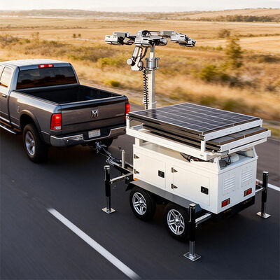 Trailer di sicurezza per telecamere di sorveglianza solare con pannello solare da 8*300W con custodia impermeabile IP66 per lavori di costruzione