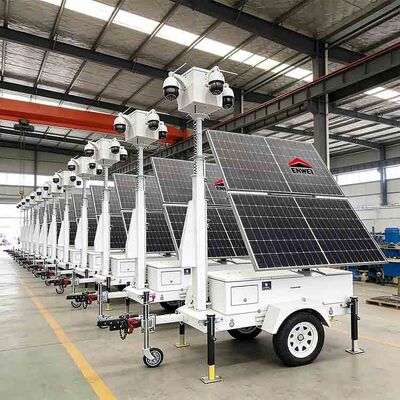 Telecamera solare a ampio campo visivo, rimorchio CCTV con pannelli solari pieghevoli, rimorchi di sicurezza per mostre commerciali e monitoraggio